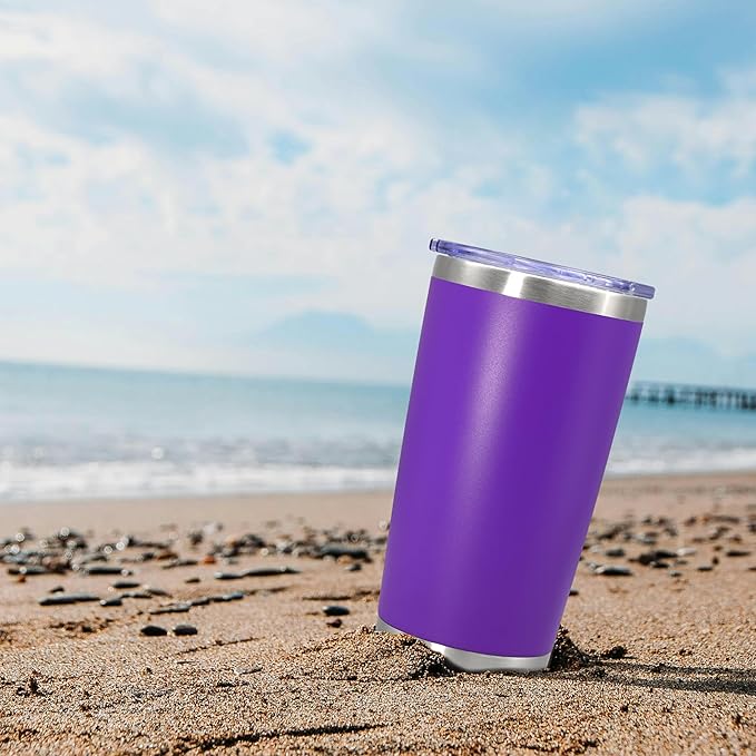 20 oz Tumbler Coffee Travel Tumblers Bulk with Lid Stainless Steel Double Wall Vacuum Insulated Mug Powder Coated Cups fit Car Cupholder for Hot and Cold - Purple, 12Pack