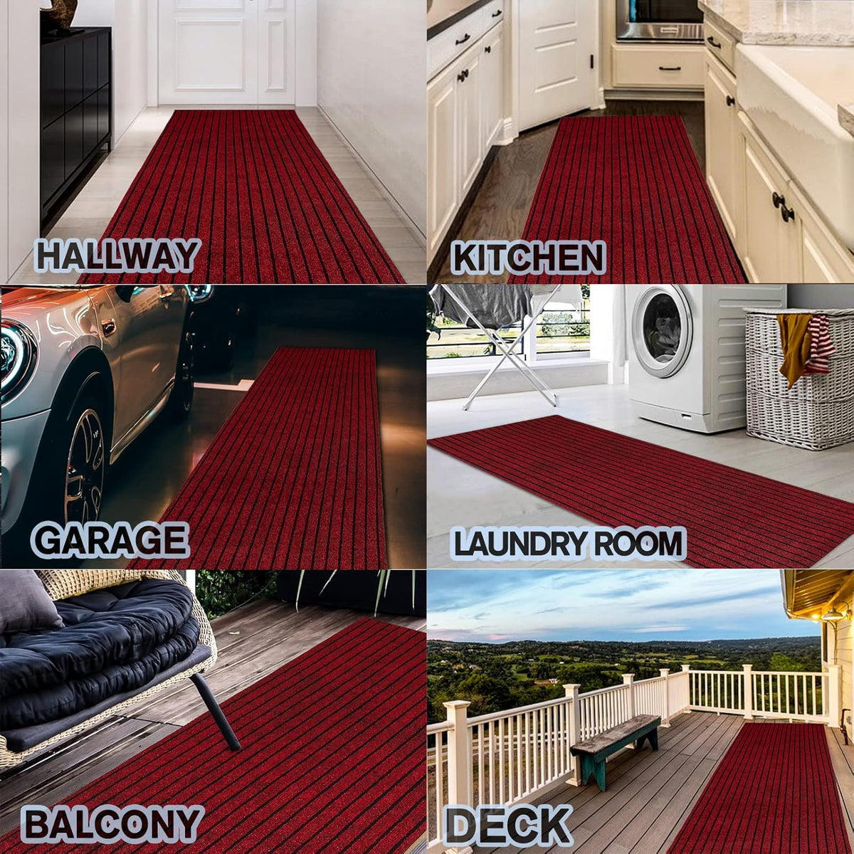 Custom Size Backed Non-Slip Area Rugs Runner, Easy Clean, Waterproof Runner Rugs for Hallway Entryway, Kitchen, Laundry, 2FT x 43FT, Red Stripe