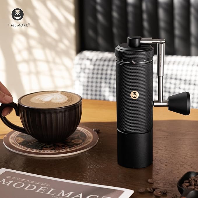 Timemore S3 Manual Coffee Grinder - External Adjustment with Stainless Steel Patented Burr | Hand Coffee Grinder Hign Presicion | Premium Timemore Grinder Chestnut S3, Black