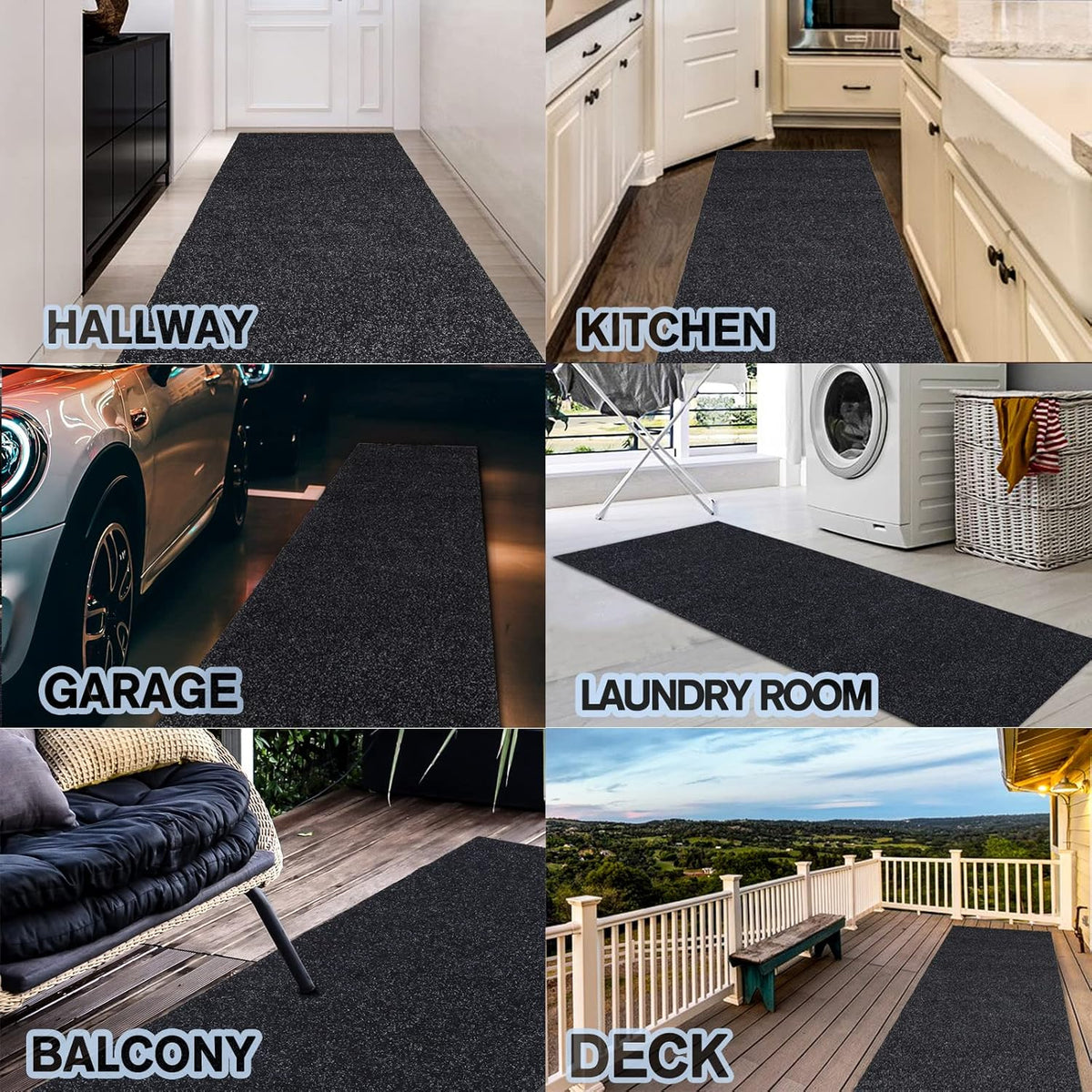 Custom Size Backed Non-Slip Area Rugs Runner, Easy Clean, Waterproof Runner Rugs for Hallway Entryway, Kitchen, Laundry, 3FT x 45FT, Black