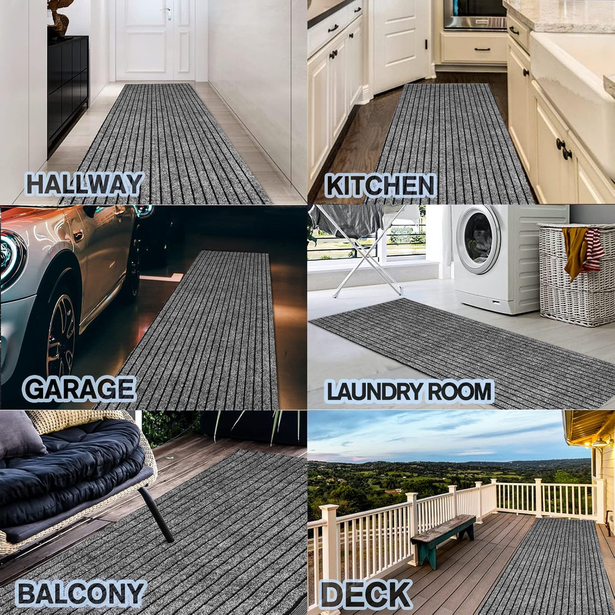 Custom Size Backed Non-Slip Area Rugs Runner, Easy Clean, Waterproof Runner Rugs for Hallway Entryway, Kitchen, Laundry, 4FT x 43FT, Gray Stripe