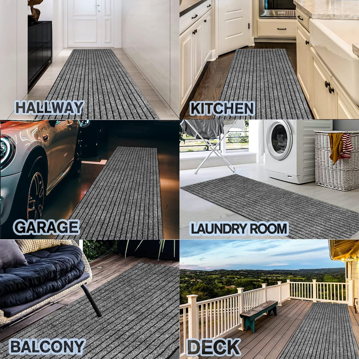 Custom Size Backed Non-Slip Area Rugs Runner, Easy Clean, Waterproof Runner Rugs for Hallway Entryway, Kitchen, Laundry, 4FT x 59FT, Gray Stripe