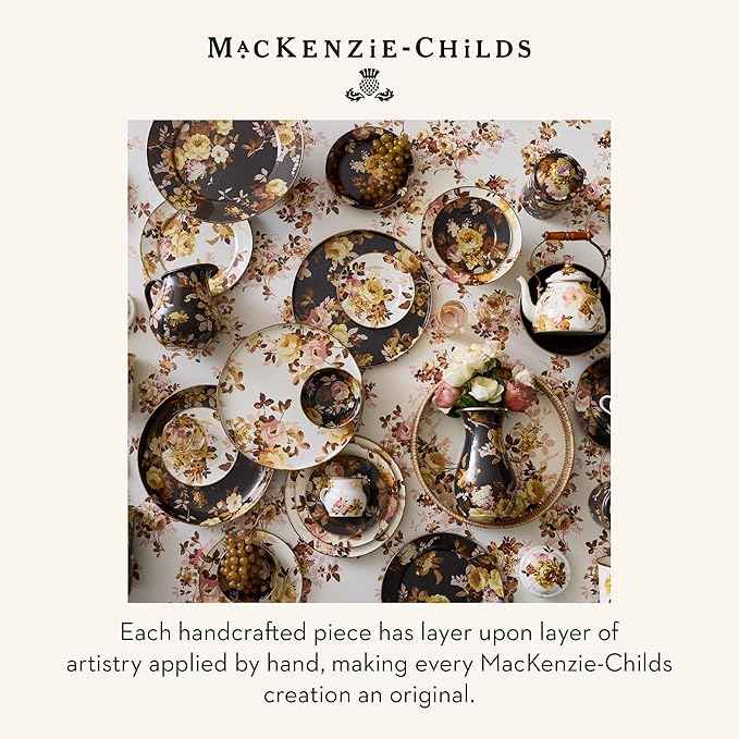 MACKENZIE-CHILDS Enamel Utensil Holder, Stylish Kitchen Countertop Organizer, Wild Rose White