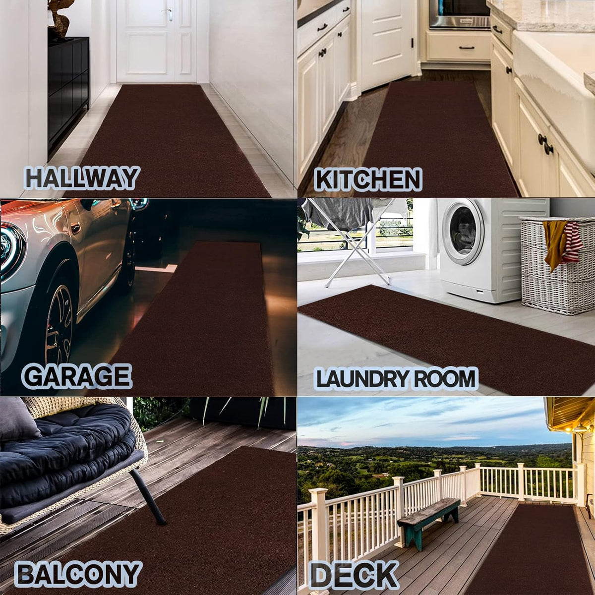 Custom Size Backed Non-Slip Area Rugs Runner, Easy Clean, Waterproof Runner Rugs for Hallway Entryway, Kitchen, Laundry, 2FT x 55FT, Brown