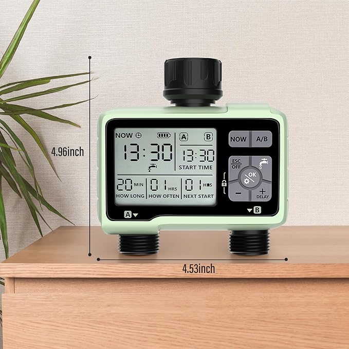 SOYUS Programmable Outdoor Garden Hose Timer with Rain Delay/Manual/Automatic Watering System, Waterproof Digital Irrigation Timer for Lawns, Yard and Pool, 2 Outlet