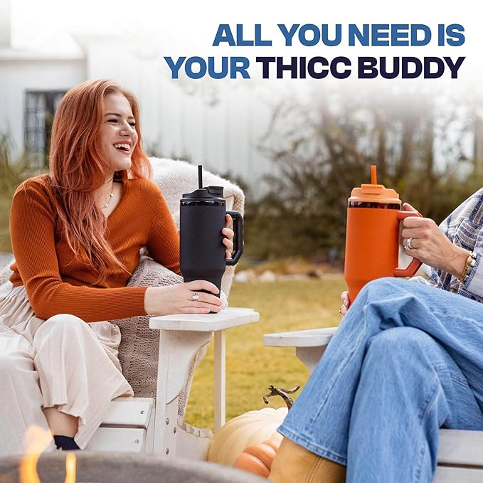 Frost Buddy Thicc Buddy - 40 oz Stainless Steel Vacuum Insulated Tumbler with Lid and Straw for Water - Travel Mug Cupholder Friendly - Gifts for Women Men Him Her (Dark Night)
