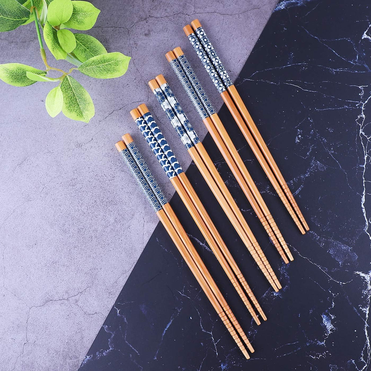 Antner 10 Pairs Natural Bamboo Chopsticks Japanese Style Reusable Chop Sticks, Dishwasher Safe Chopstick Set, 8.8 Inch/22.5cm
