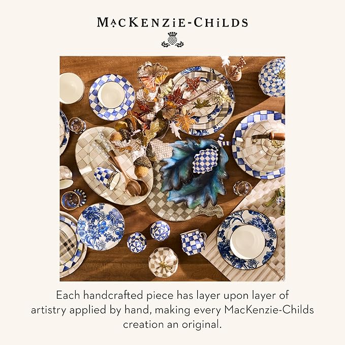 MACKENZIE-CHILDS Enamel Charger Plate, Charger Decoration Plate for Dinner Plates or Home Decor, 12 Inches, Brown-and-Gold Tartan Mocha