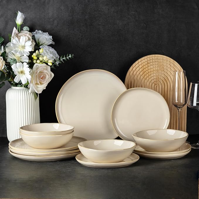 AmorArc Ceramic Dinnerware Sets,Handmade Reactive Glaze Stoneware Plates and Bowls Sets,Highly Chip and Crack Resistant | Dishwasher & Microwave Safe Dishes Set,Service for 6 (18pc)