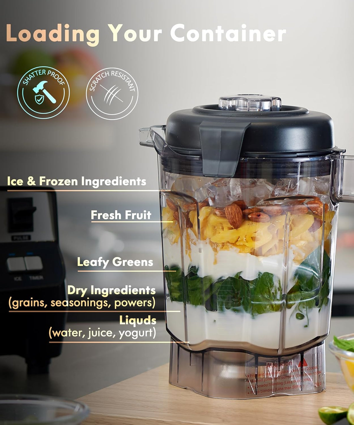 HECMAC 3-Peak HP Blender - 2200W Max/1400W Rated, 68oz BPA-Free Pitcher, 3 Programs, Self-Clean, Tamper - Smoothies, Ice Crush, Frozen Drinks, Food Prep - Home & Commercial, 110V