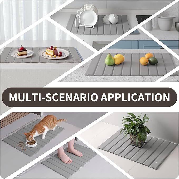 Stone Drying Mat for Kitchen Counter-Super Absorbent PU Dish Drying Mat, Quick Dry Stone Mat Kitchen for Dishes, Bottles & Cups, Large Foldable Stone Dish Drying Mat, Non-Slip Kitchen Mat