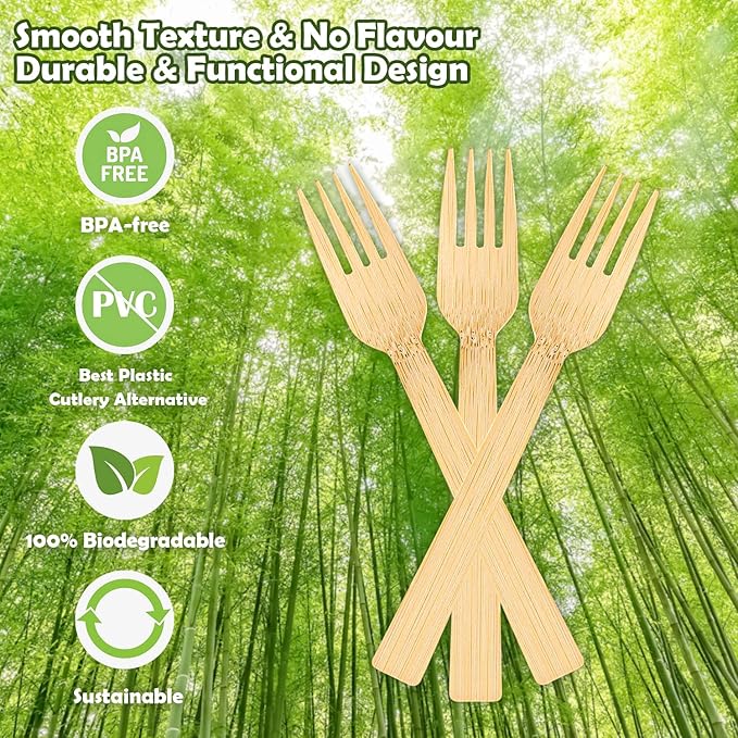 Bamboo Cutlery - 2200 PK 6.7" Bamboo Forks Disposable 100% Compostable Forks Bulk Biodegradable Renewable Natural Utensils for Travel/Camping/Wedding/Party Asin