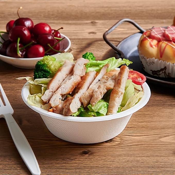 Vplus 500 Pack 12 OZ Paper Bowls Bulk, Disposable Compostable, Eco-friendly Bagasse, Heavy-duty Bowls Perfect for Milk Cereals, Snacks, Salads