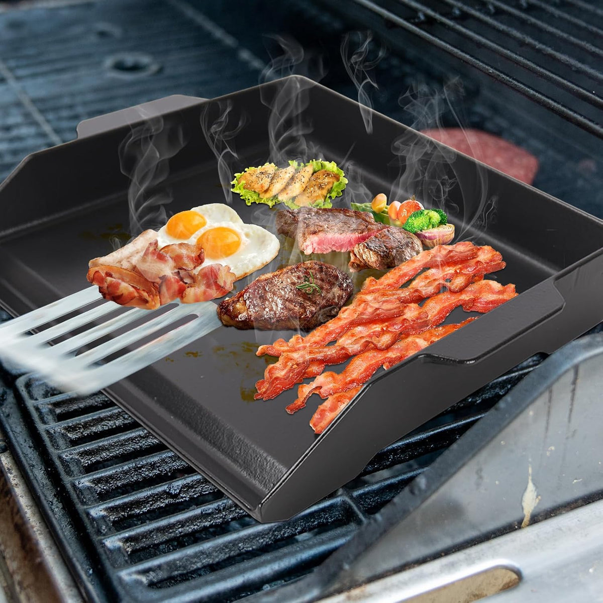 Universal Cast Iron Flat Top Griddle for Gas/Stove/Electric/Charcoal Grill,23" X 16 BBQ Griddle Insert for Weber Camp Chef Nexgrill StoveTop Griddle,Tailgating Nonstick Coating Cooking Skillet Pan,1PC