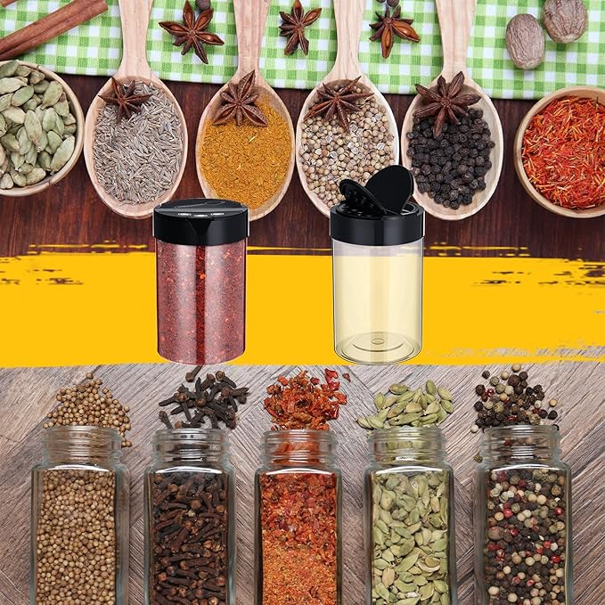 30 Pack 8.4 oz Plastic Spice Jars with Black Cap Empty Clear Plastic Spice Bottle Containers Reusable Seasoning Jars with Shaker Lids for Kitchen Storing and Dispensing Salt Powders