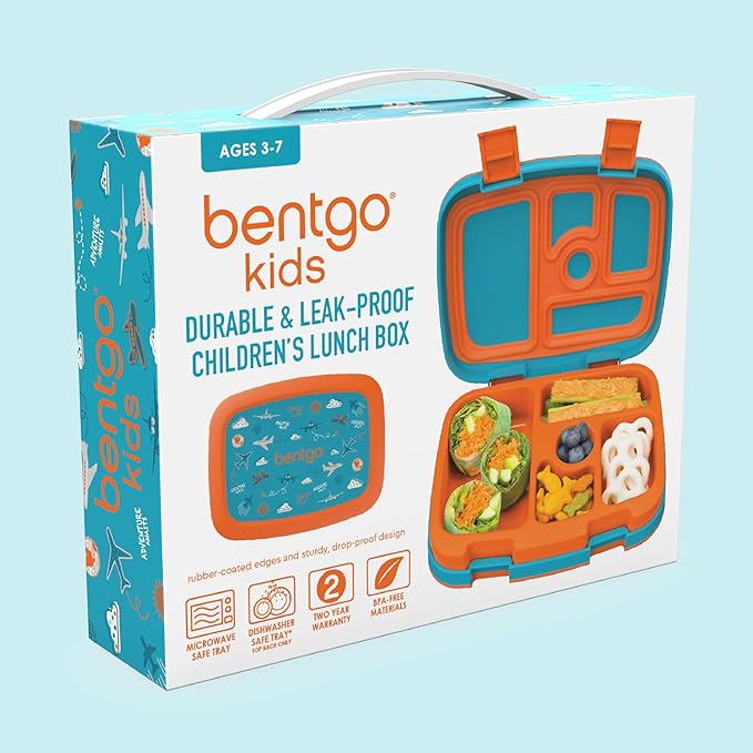 Bentgo Kids Prints Leak-Proof, 5-Compartment Bento-Style Kids Lunch Box - Ideal Portion Sizes for Ages 3-7, Durable, Drop-Proof, Dishwasher Safe, & PFAS & BPA-Free Materials (Planes)