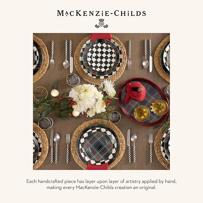 MACKENZIE-CHILDS Enamel Charger Plate, Charger Decoration for Dinner Plates or Home Decor, 12 Inches, Black Tartan, Set of 1