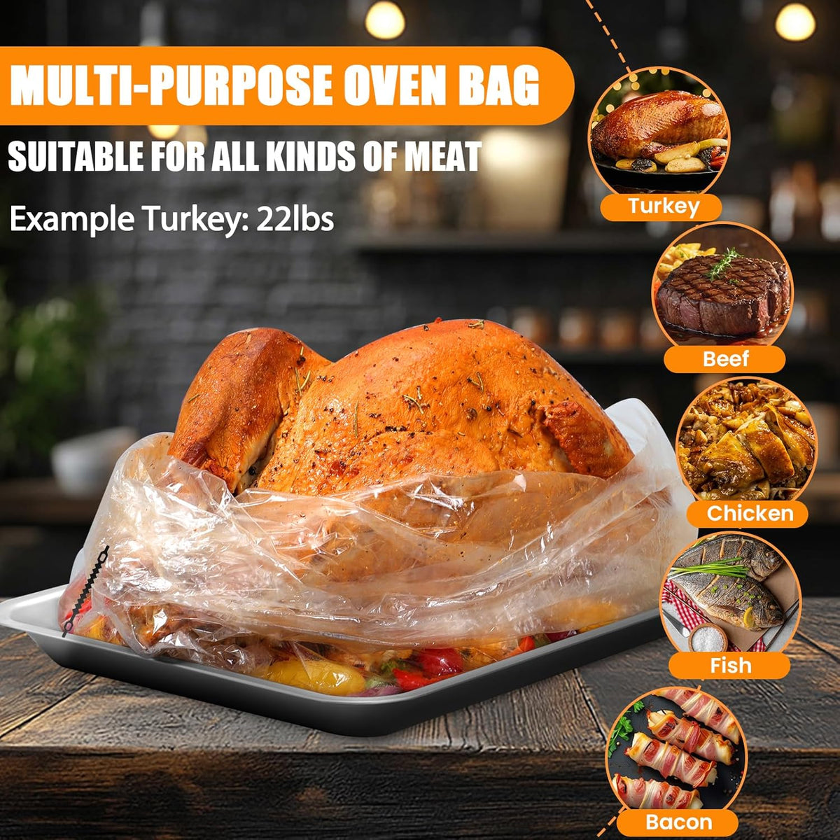 Turkey Oven Bags for Perfect Roasting - 21.7’’ x 23.6’’, 20 Counts, Large Size Turkey Cooking Bags for Oven, Locks in Juices for Flavorful Turkey - Thanksgiving, Christmas Essential