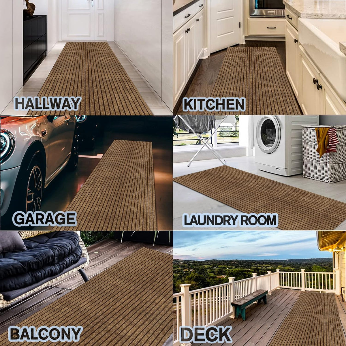 Custom Size Backed Non-Slip Area Rugs Runner, Easy Clean, Waterproof Runner Rugs for Hallway Entryway, Kitchen, Laundry, 4FT x 29FT, Brown Stripe
