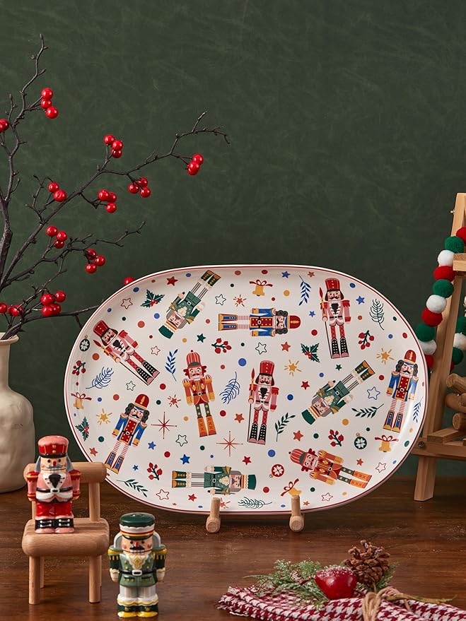 Bico Christmas Soldier Ceramic 16 inch Ceramic Oval Platter, for Serving Turkey, Steak, Salad, Microwave & Dishwasher Safe