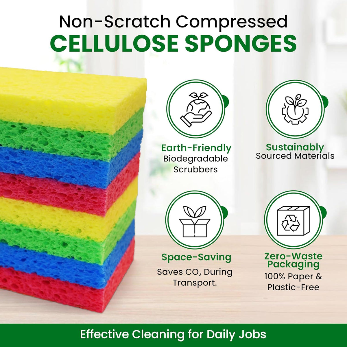 Cellulose Sponges - 24-Pack Multicolored Compressed Natural Sponges for Kitchen - Biodegradable, Non-Scratch, Quick-Dry for Cleaning, Dishes, DIY Cutouts