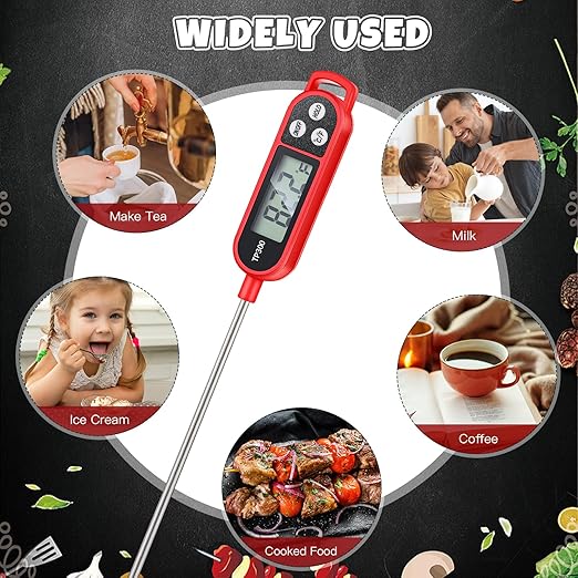 6 Pcs Meat Thermometer Food Thermometer with Probe Water Liquid Instant Read Digital Thermometer Cooking Thermometer Supplies BBQ Kitchen Thermometer for Cooking Milk Yogurt (Red)