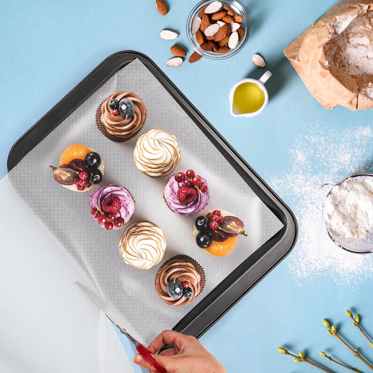 Silicone Baking Mat Roll, 16 In x 8 FT Non-Stick Pastry Mat, Cut to Any Size, Heat Resistant Food Grade Silicone Sheet, Air Fryer Liner for Pie Crust, Pizza Cookies