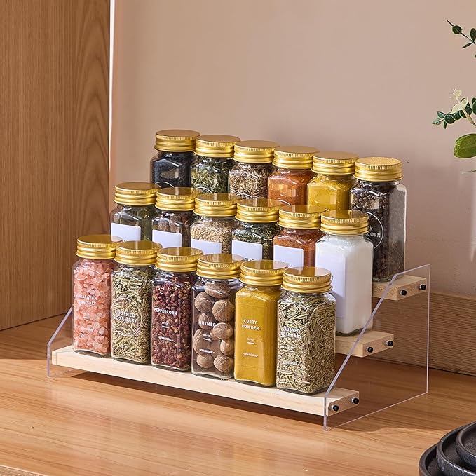 36 Pcs Glass Spice Jars with 576 Labels, 4oz Empty Square Spice Containers,Seasoning Bottles with Gold Metal Caps - Shaker Lids, Funnel and Pen Included