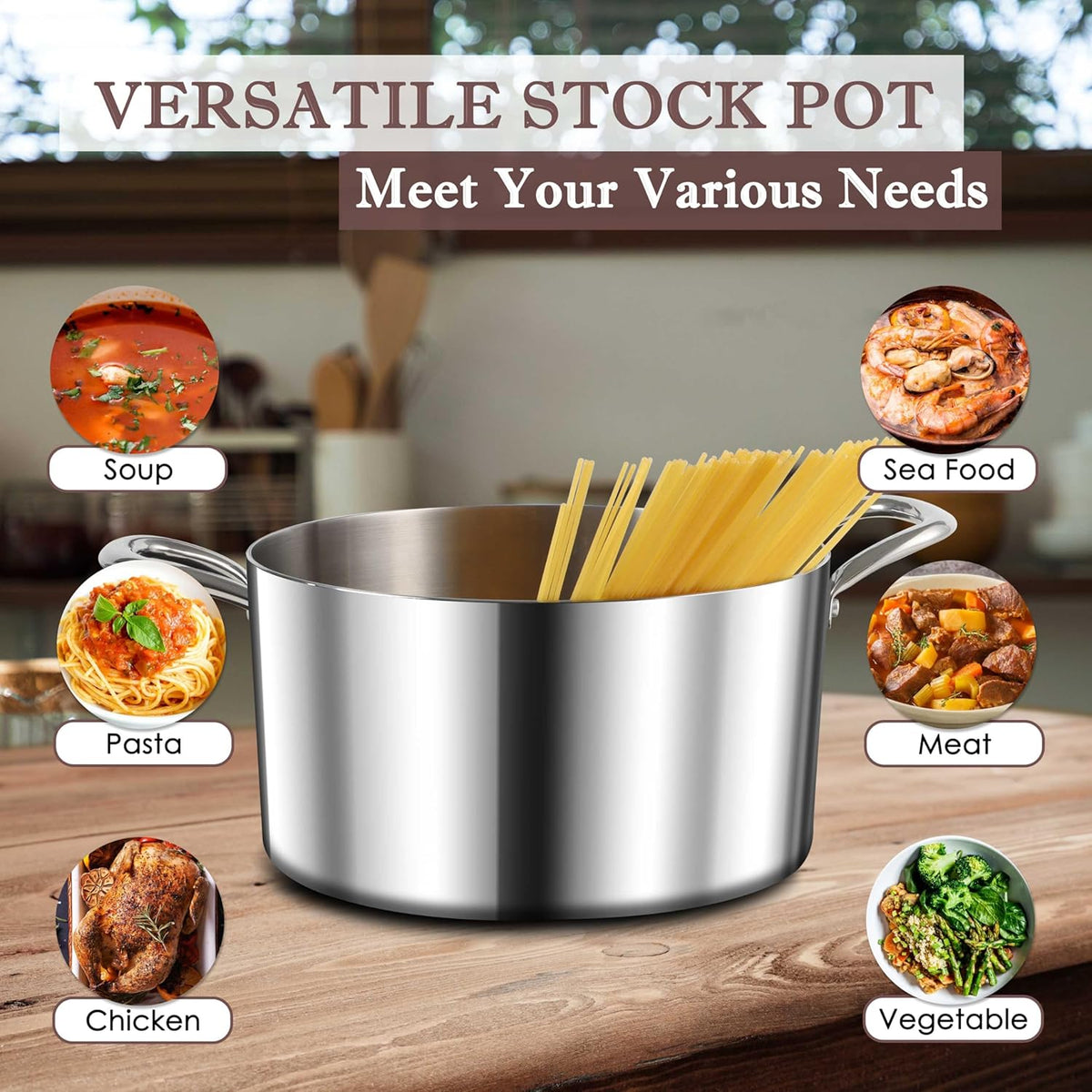 Herogo 4.5 Quart Stock Pot, Tri-Ply Cooking Pot with Lid, 18/10 Stainless Steel Pasta Stockpot with Handles, 4.5 QT Stockpot for Induction Electric Gas Stove, Dishwasher Safe