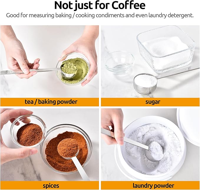 U-Taste Coffee Scoop 1&2 Tablespoon: 18/8 Stainless Steel Measuring Scooper for Ground Coffee, Bean, Powder, Espresso, 6.9in Long Handle Metal Meaure Spoon for Canister, Jar(1&2Tbsp/15&30ml, Silver)