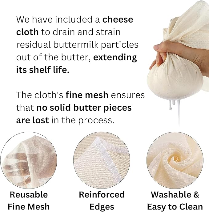 Dazey Butter Churner - Cheese Cloth, Shaping Paddles, Recipe Book INCLUDED- Hand Crank Manual Butter Maker- Create Delicious Homemade Butter With Your Own Hand Crank Dazey Churner