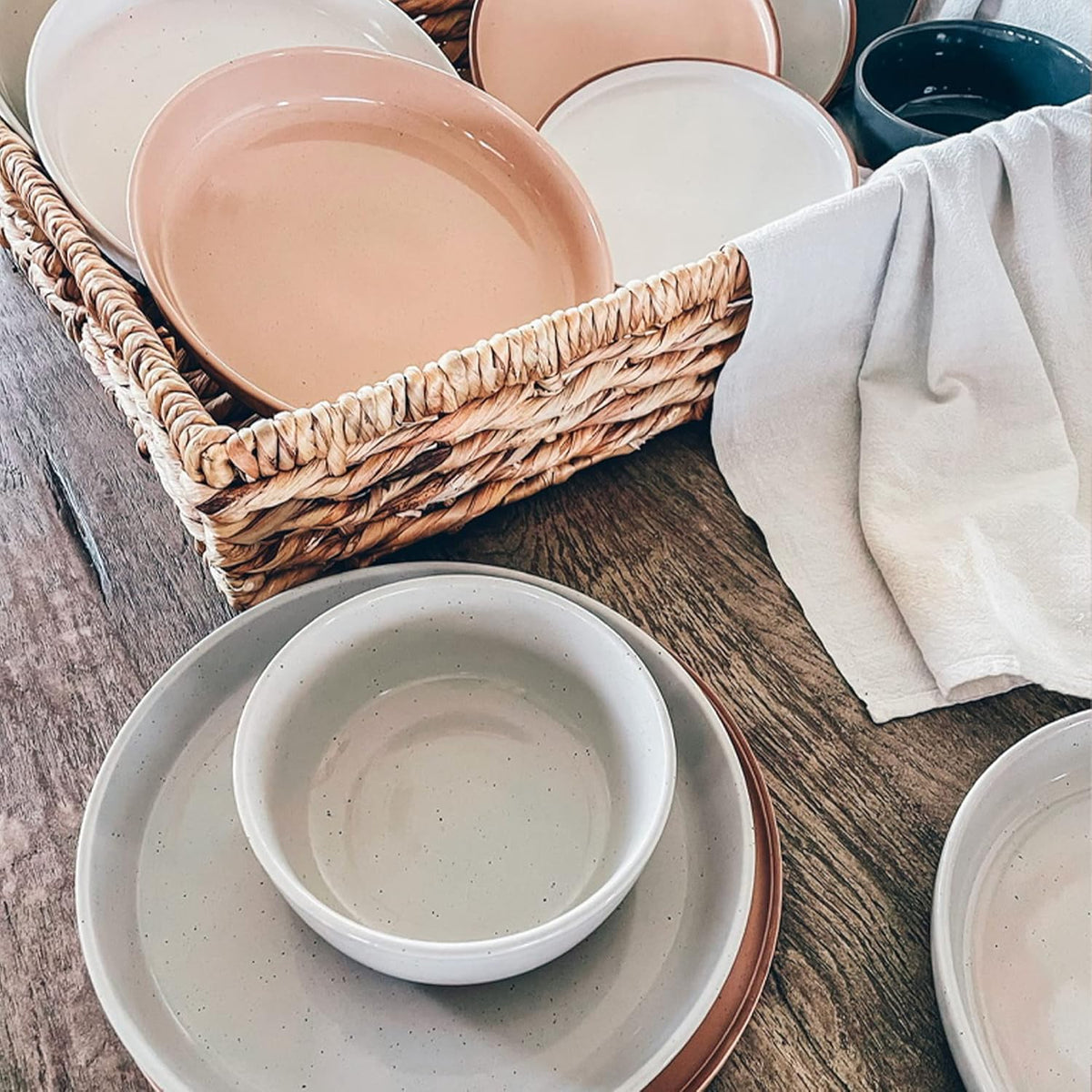 Mora Ceramic Flat Bowls Set of 4-25 oz- For Soup, Salad, Rice, Cereal, Breakfast, Dinner, Serving, Oatmeal, etc - Microwave, Dishwasher and Oven Safe Porcelain Bowl for Eating and Kitchen- Earl Grey