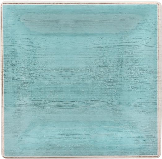 Carlisle FoodService Products Grove Reusable Plastic Plate Square Plate with Rim for Home and Restaurant, Melamine, 10.5 Inches, Aqua, (Pack of 12)