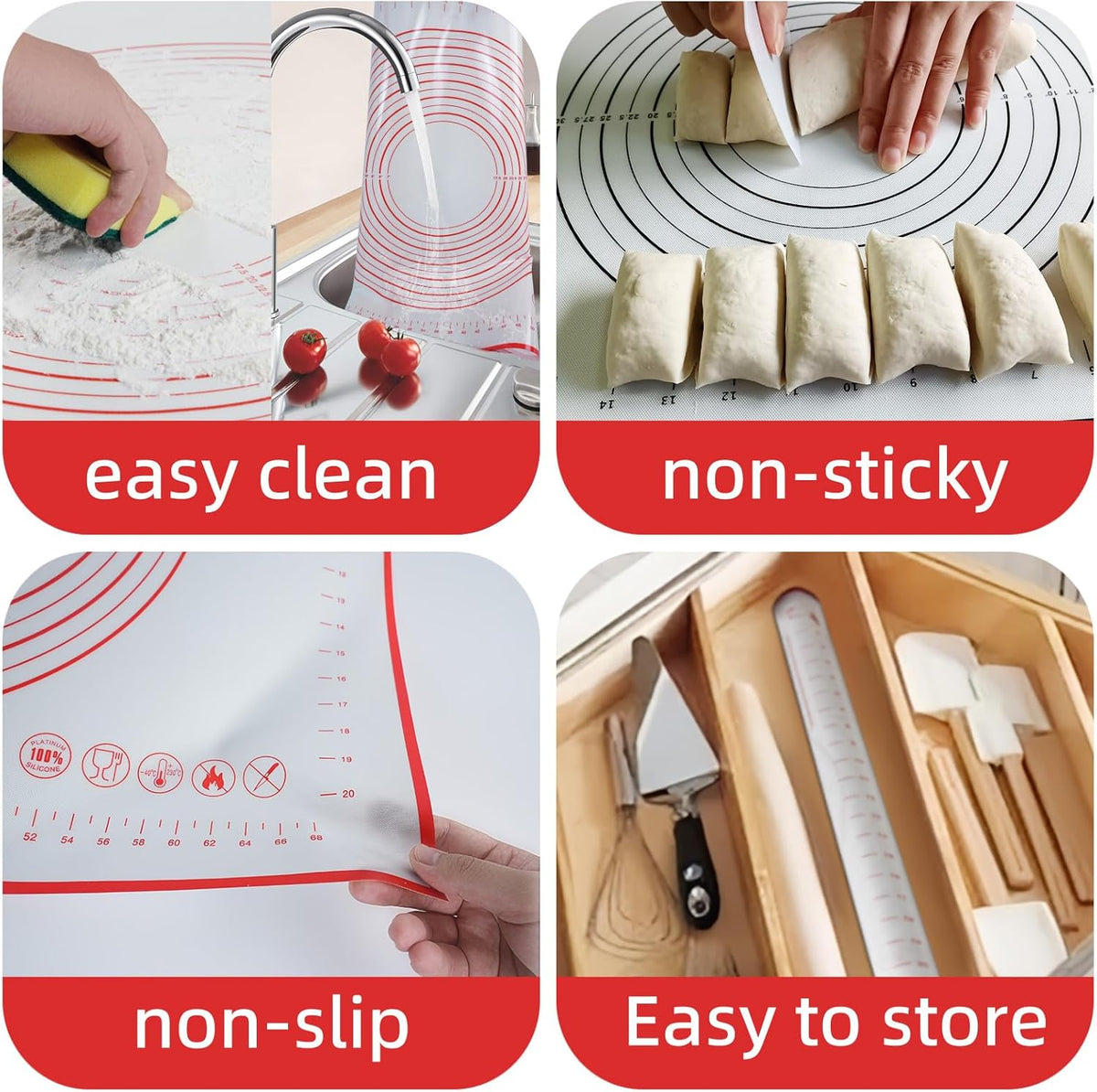 Dough Mat Silicone Baking Mats for Rolling Pastry,Kneading Sheet Sourdough Bread Baking Supplies Black 24x16"