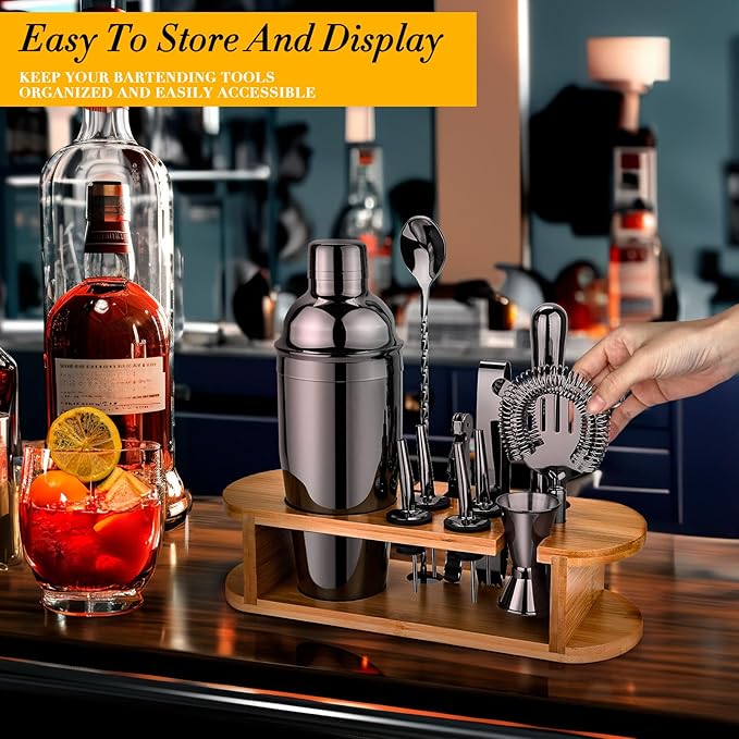 Cocktail Shaker Set Bartender Kit with Stand, Stainless Steel Drink Mixer Set with All Essential Accessories, Professional Bar Tool Set Bartending Kit, Gifts for Home Bar and Men Dad Women