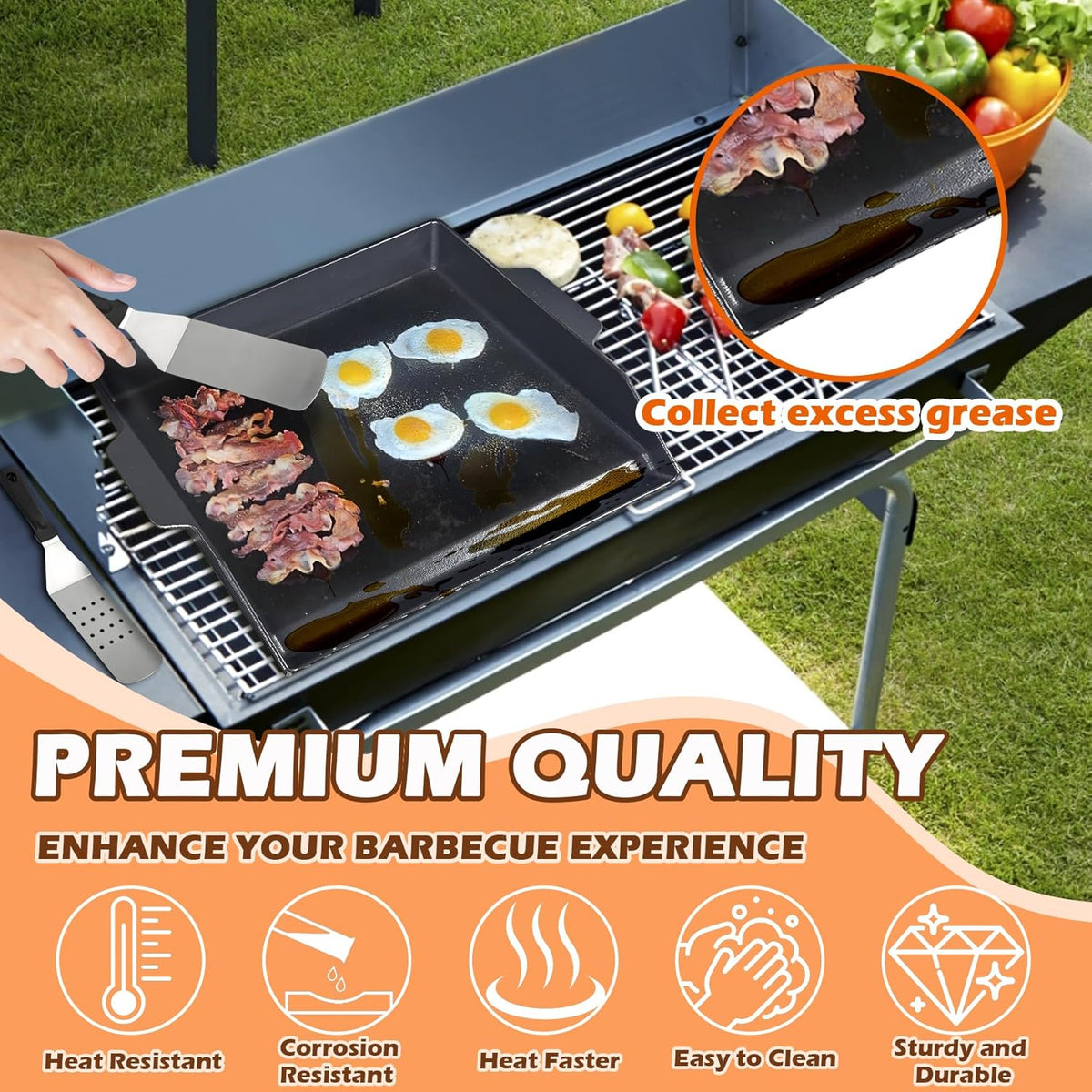 Universal Cast Iron Griddle 18.6" x 14", Pre-Seasoned Nonstick Flat Top Grill Griddle Plate for Outdoor Gas Grill/Charcoal Grill/Stove Top with Extra High Sidewall & Grease Groove, for Camping