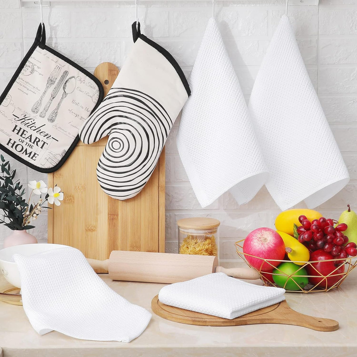 Homaxy 100% Cotton Waffle Weave Kitchen Dish Cloths, Ultra Soft Absorbent Quick Drying Dish Towels, 12 x 12 Inches, 8-Pack, White
