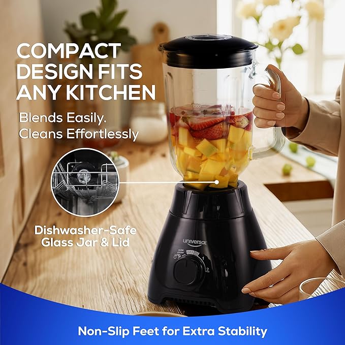 Universal 550W Mass Vital Blender - Glass Jar 57 Oz/1.8 Quart/1.7 Liter - 7-cup, 2 Speed + Pulse Function and 4 Stainless Steel Blade with Chrome Steel Technology