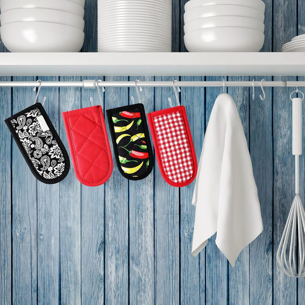 Geiserailie 8 Pieces Pan Handle Sleeve Heat Resistant Pot Sleeve Grip Non-Slip Skillet Pot Holder Machine Washable Cast Iron Handle Cover Cotton Assist Holder, 4 Styles, 3 x 6 Inch(Retro Style)