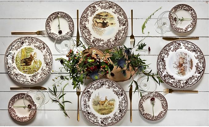 Spode Woodland American Wildlife Mule Deer Dinner Plate - Rustic Earthenware Tableware, 10.5" Collectible Plate for Holiday Dining, Dishwasher, Microwave, Oven Safe - Made in England
