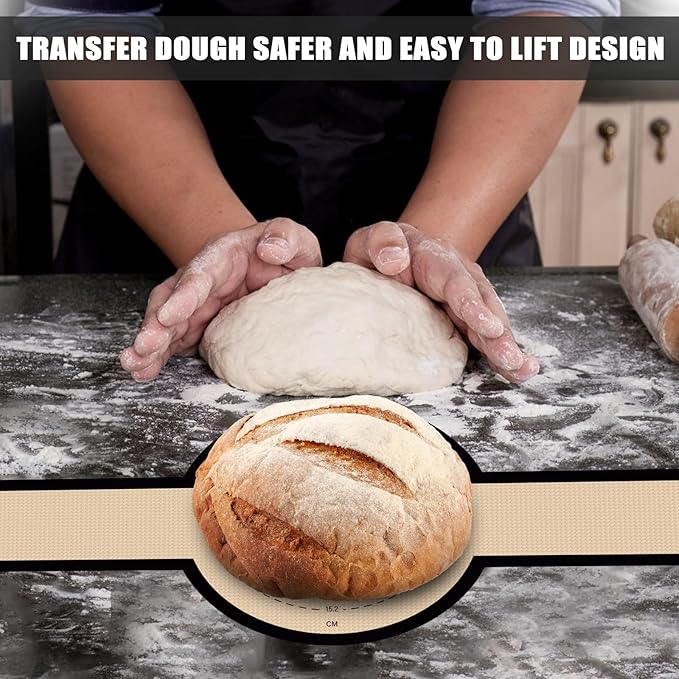 Silicone Bread Sling for Dutch Oven, Non-Stick & Easy to Clean Bread Baking Mat Set, 2 Pcs Reusable Bread Sling with Long Handle to Transfer Sourdough (Black, 2PCS Round)