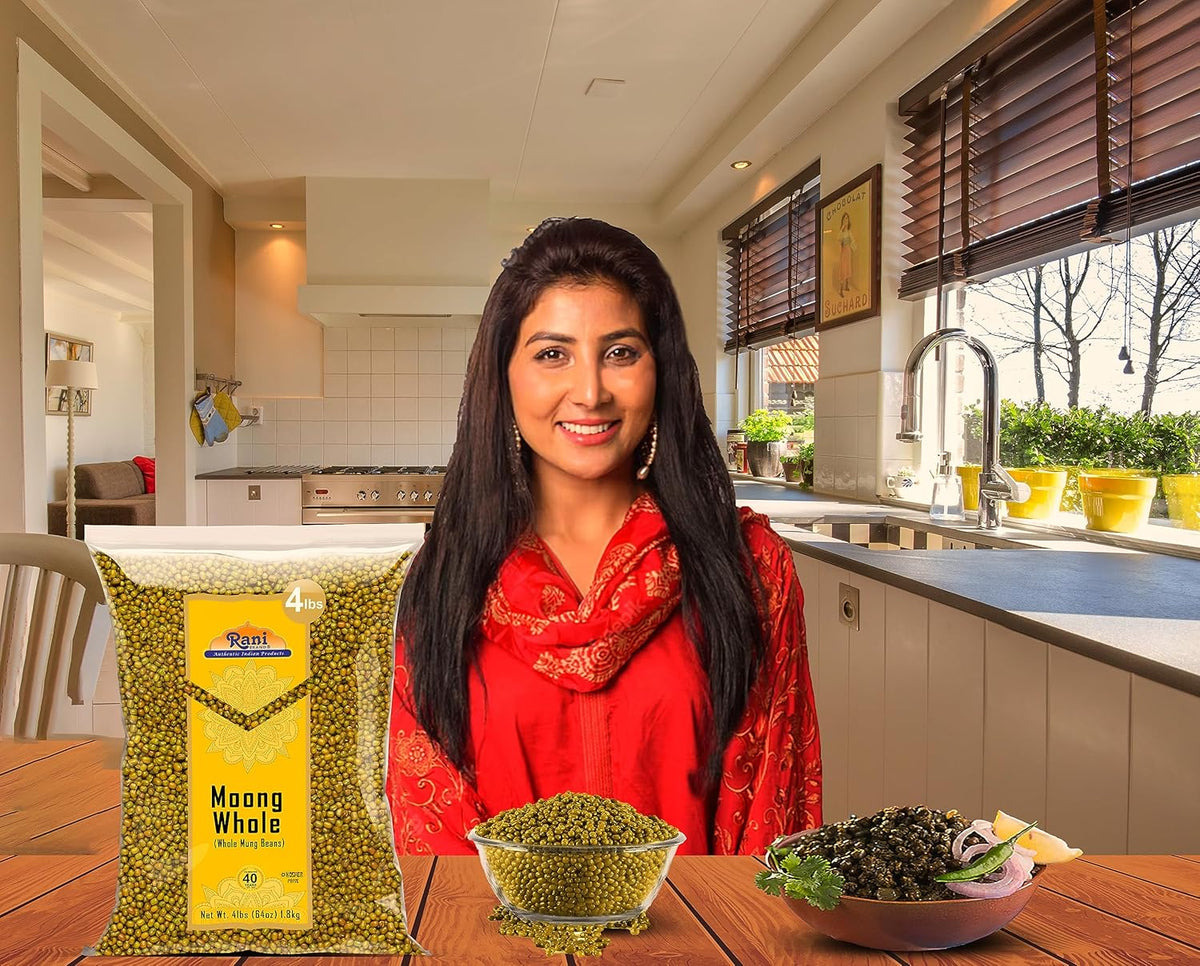 Rani Moong Whole (Ideal for cooking & sprouting, Whole Mung Beans with skin) Lentils Indian 64oz (4lbs) 1.81kg Bulk ~ All Natural | Gluten Friendly | Non-GMO | Kosher | Vegan | Indian Origin