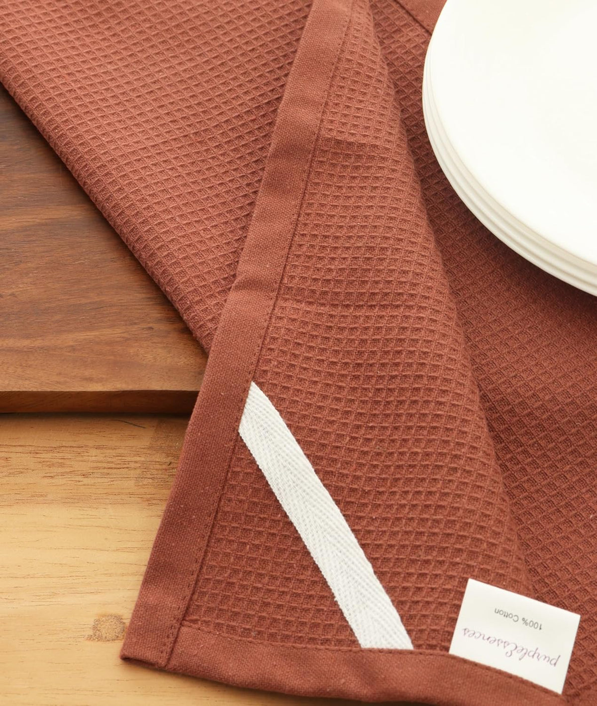 PurpleEssences Rust Waffle Weave Kitchen Towel, 100% Cotton - 15 x 25 Inches, with Hanging Loop Ultra Soft Absorbent Quick Drying Dish Cloth, Tea and Hand Towels, 4 Pack - Spring Summer - Rust