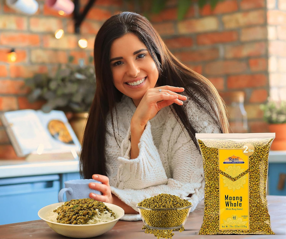 Rani Moong Whole (Ideal for cooking & sprouting, Whole Mung Beans with skin) Lentils Indian 32oz (2lbs) 908g ~ All Natural | Gluten Friendly | Non-GMO | Kosher | Vegan | Indian Origin