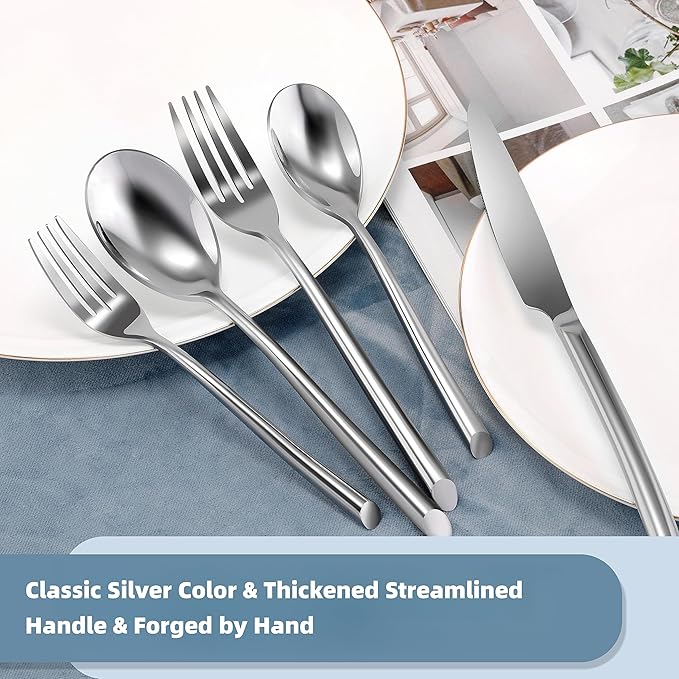 DEACORY Silverware Set Flatware Set Stainless Steel Cutlery Set Heavy Mirror Finished Dishwasher Safe Streamlined Handle Hotel Event Party Wedding Use 40 Pieces Service for 8