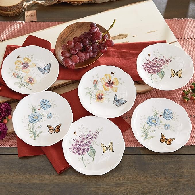 Lenox 817046 Butterfly Meadow 6-Piece Tidbit Plate Set, White, 3.05 LB