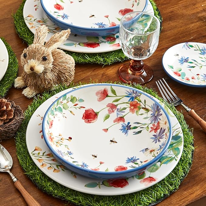 Bico Summer Provence Dinner Plates Set of 4, 11 Inch Large Ceramic Plates for Pasta, Steak, Stylish Serving Dishes, Microwave and Dishwasher Safe, Gift for Housewarming and Thanksgiving