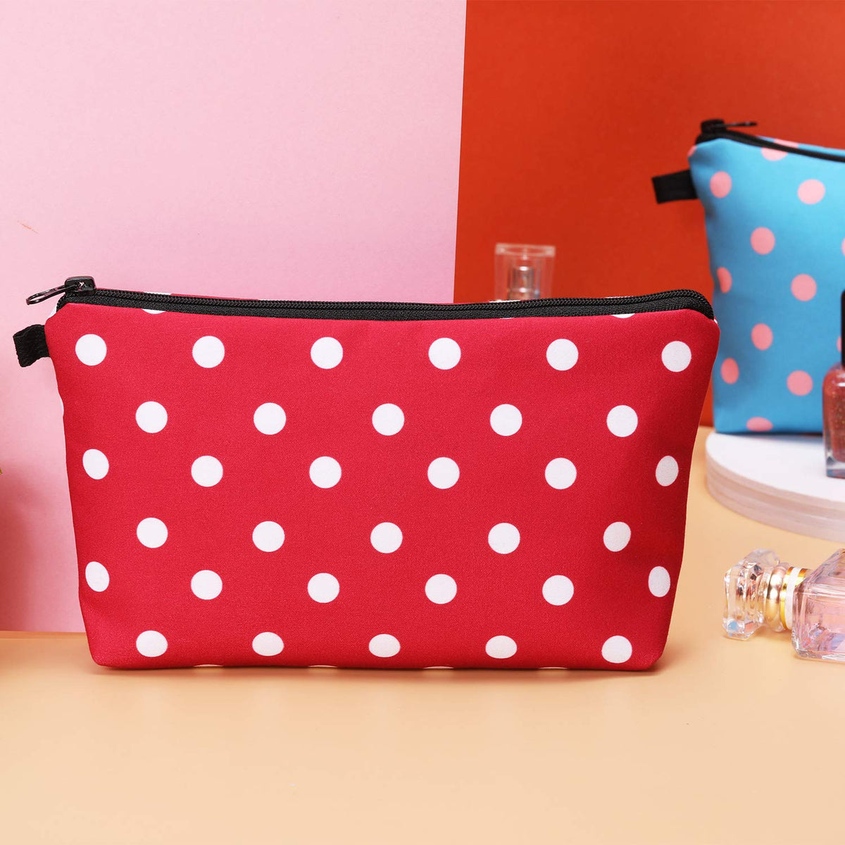 Chuangdi 6 Pieces Makeup Bag Toiletry Pouch Waterproof Cosmetic Bag with Zipper Travel Packing Pouch 8.7 x 5.3 Inch Small Cosmetic Organizer Accessory for Women and Men(Polka Dots Style)