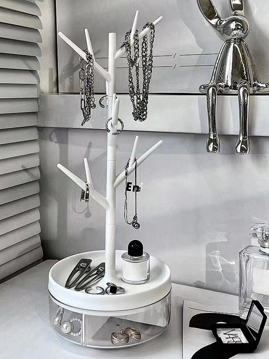 Elegant Rotating White Tree Branch Jewelry Storage Box