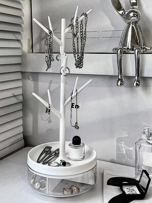 Elegant Rotating White Tree Branch Jewelry Storage Box